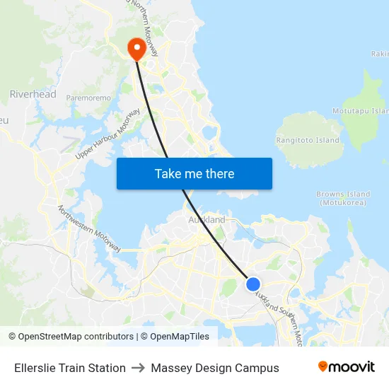 Ellerslie Train Station to Massey Design Campus map