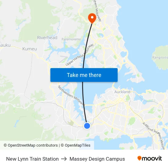 New Lynn Train Station to Massey Design Campus map