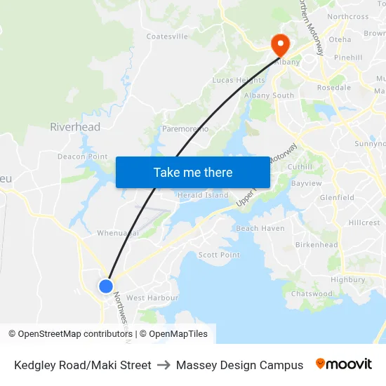 Kedgley Road/Maki Street to Massey Design Campus map