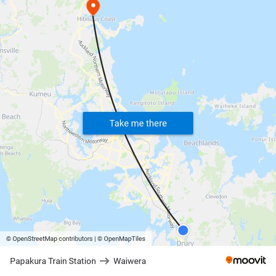 Papakura Train Station to Waiwera map