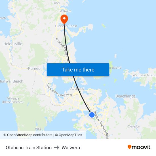 Otahuhu Train Station to Waiwera map