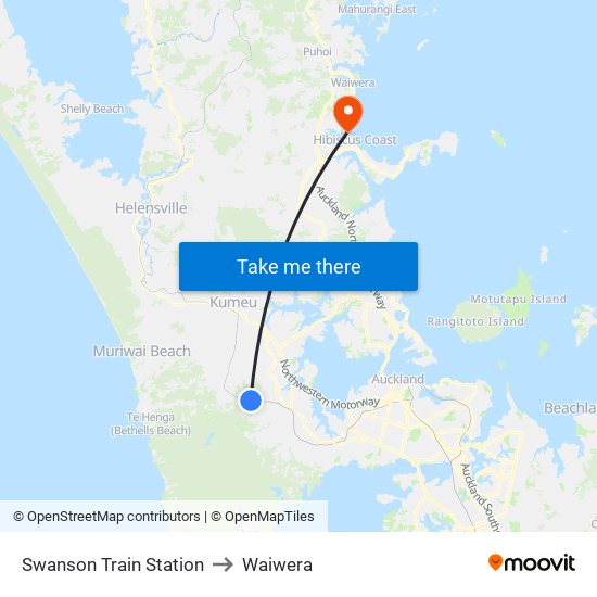 Swanson Train Station to Waiwera map