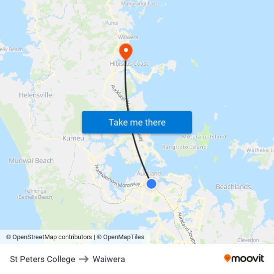 St Peters College to Waiwera map