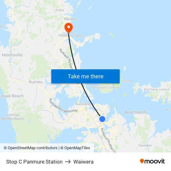 Stop C Panmure Station to Waiwera map