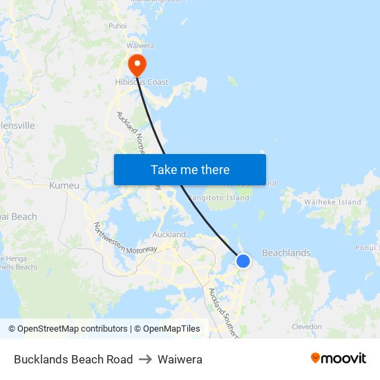 Bucklands Beach Road to Waiwera map