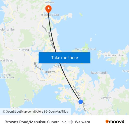 Browns Road/Manukau Superclinic to Waiwera map
