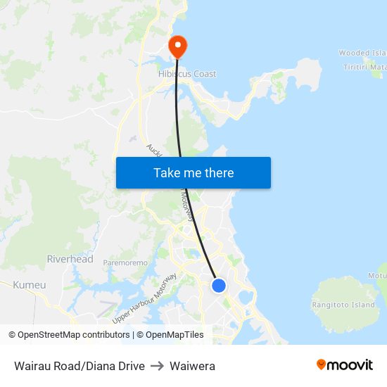 Wairau Road/Diana Drive to Waiwera map