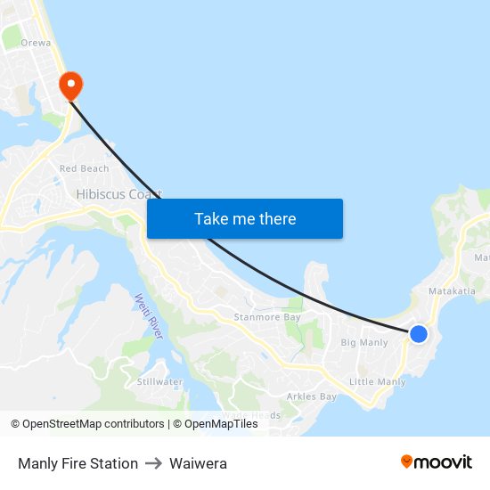 Manly Fire Station to Waiwera map