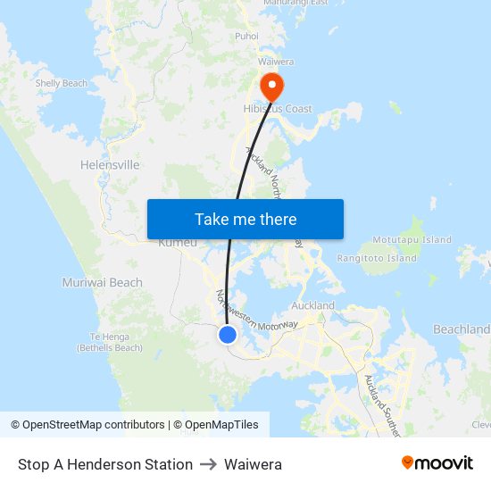 Stop A Henderson Station to Waiwera map