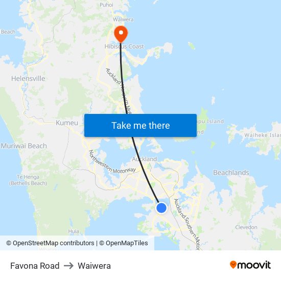 Favona Road to Waiwera map
