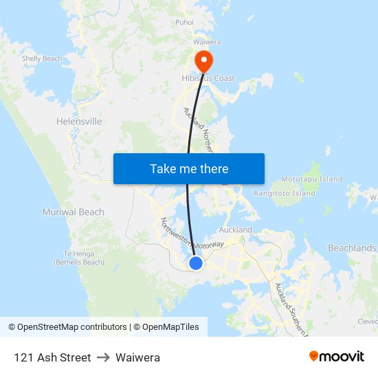 121 Ash Street to Waiwera map