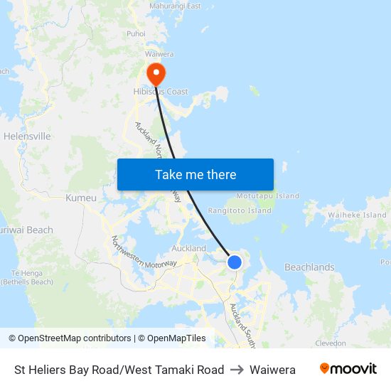 St Heliers Bay Road/West Tamaki Road to Waiwera map