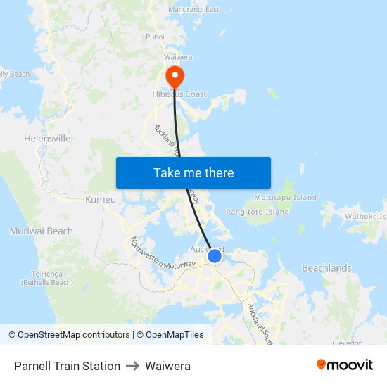 Parnell Train Station to Waiwera map