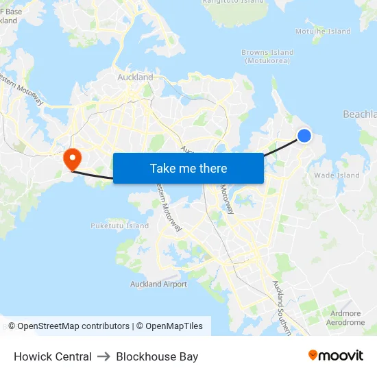 Howick Central to Blockhouse Bay map