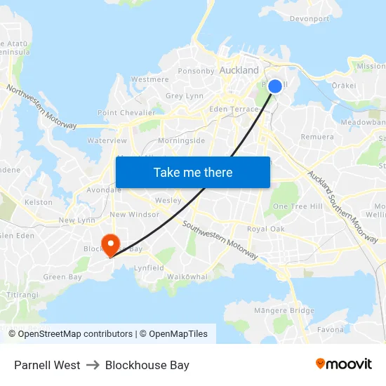 Parnell West to Blockhouse Bay map