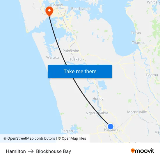 Hamilton to Blockhouse Bay map