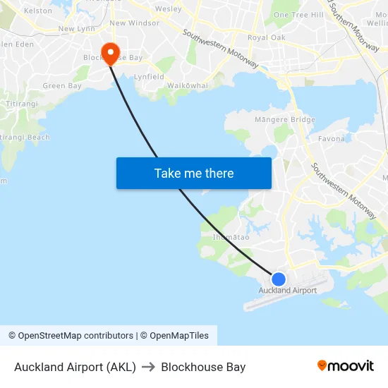 Auckland Airport (AKL) to Blockhouse Bay map