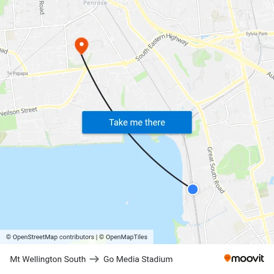 Mt Wellington South to Go Media Stadium map