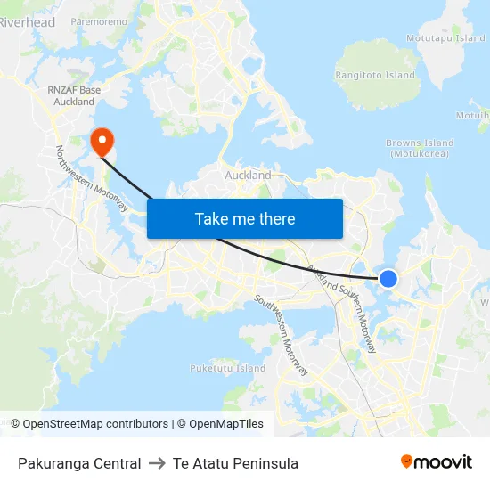 Pakuranga Central to Te Atatu Peninsula map