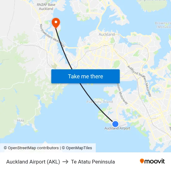 Auckland Airport (AKL) to Te Atatu Peninsula map