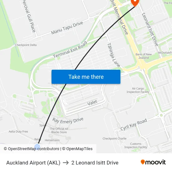 Auckland Airport (AKL) to 2 Leonard Isitt Drive map