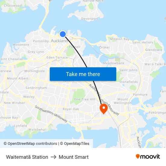 Waitematā Station to Mount Smart map