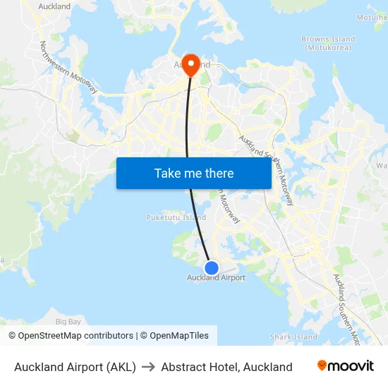 Auckland Airport (AKL) to Abstract Hotel, Auckland map