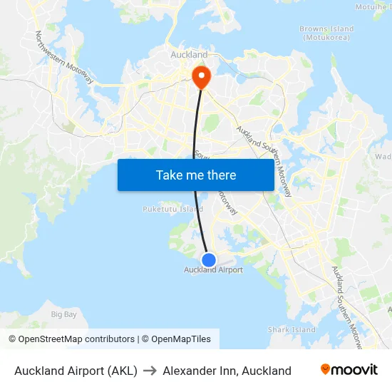 Auckland Airport (AKL) to Alexander Inn, Auckland map