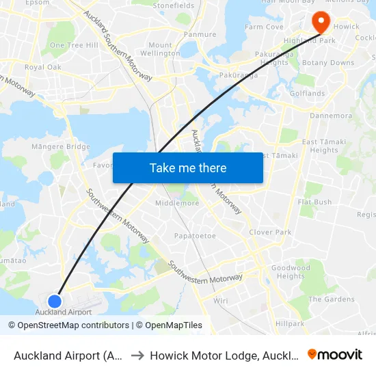 Auckland Airport (AKL) to Howick Motor Lodge, Auckland map