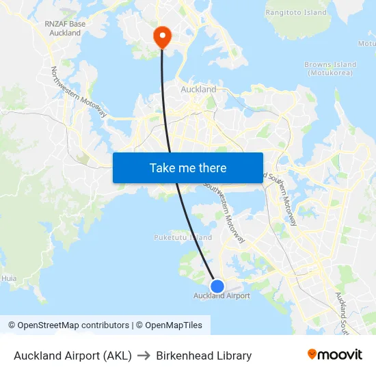 Auckland Airport (AKL) to Birkenhead Library map