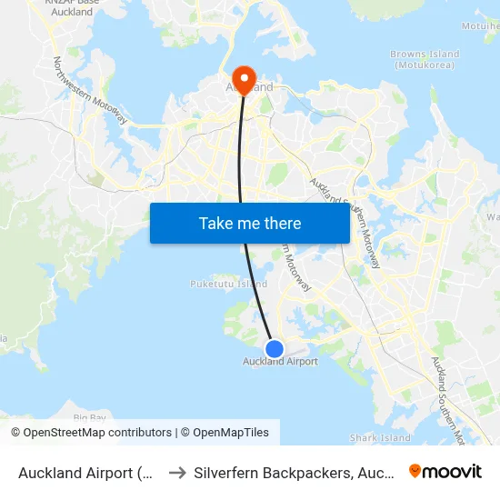 Auckland Airport (AKL) to Silverfern Backpackers, Auckland map
