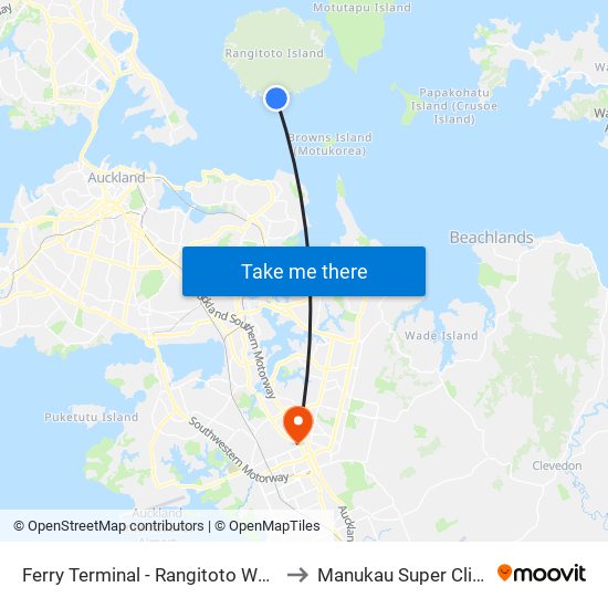 Ferry Terminal - Rangitoto Wharf to Manukau Super Clinic map