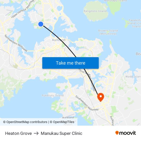 Heaton Grove to Manukau Super Clinic map