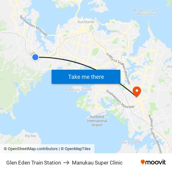 Glen Eden Train Station to Manukau Super Clinic map