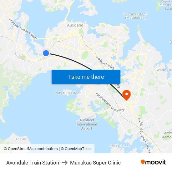 Avondale Train Station to Manukau Super Clinic map