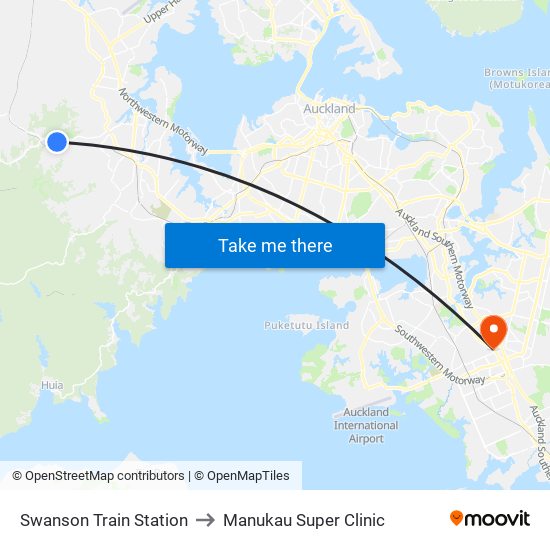Swanson Train Station to Manukau Super Clinic map