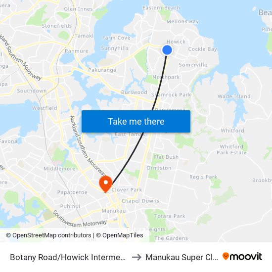Botany Road/Howick Intermediate to Manukau Super Clinic map