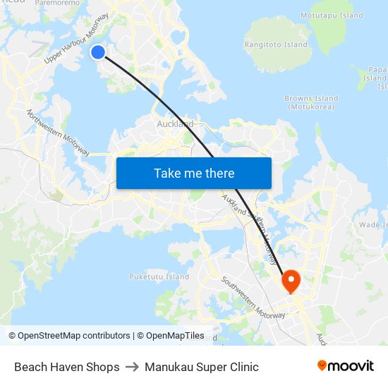 Beach Haven Shops to Manukau Super Clinic map