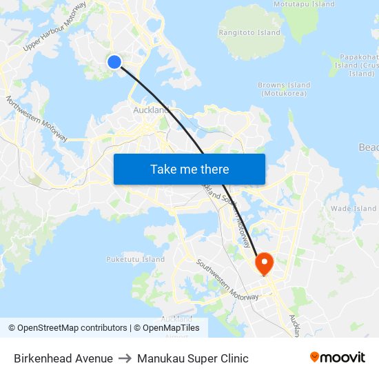 Birkenhead Avenue to Manukau Super Clinic map