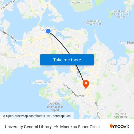 University General Library to Manukau Super Clinic map