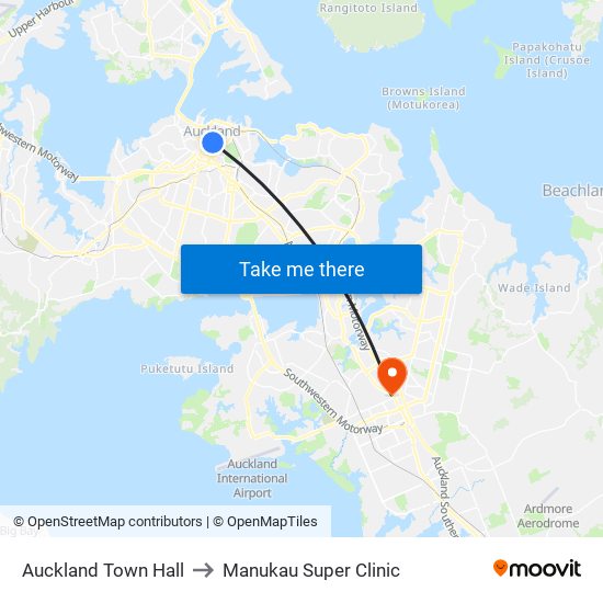 Auckland Town Hall to Manukau Super Clinic map