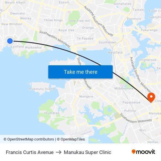 Francis Curtis Avenue to Manukau Super Clinic map