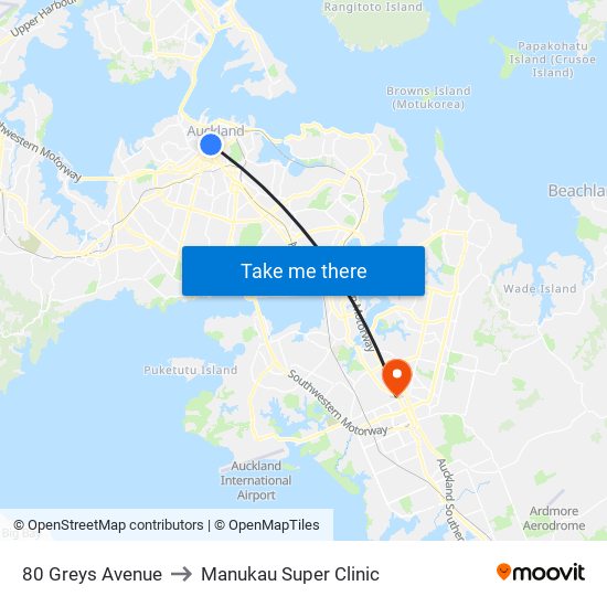 80 Greys Avenue to Manukau Super Clinic map