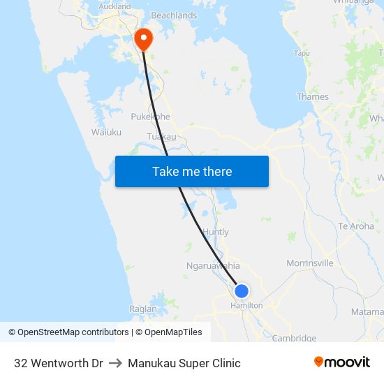 32 Wentworth Dr to Manukau Super Clinic map