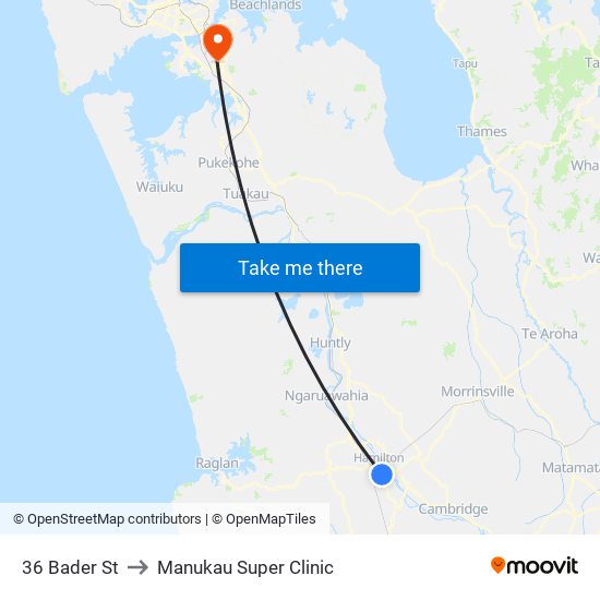 36 Bader St to Manukau Super Clinic map