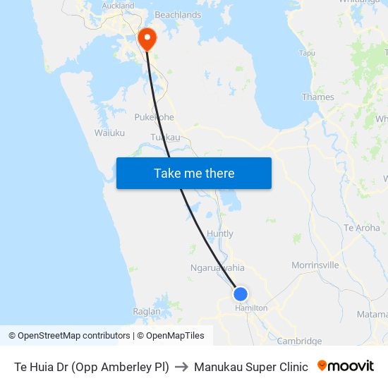 Te Huia Dr (Opp Amberley Pl) to Manukau Super Clinic map