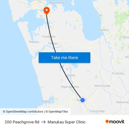 200 Peachgrove Rd to Manukau Super Clinic map