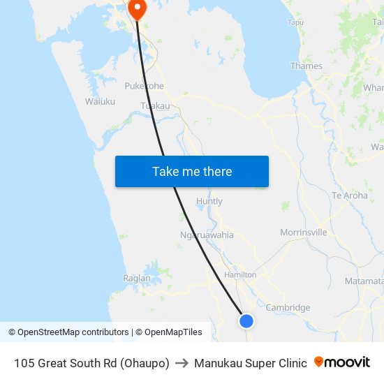 105 Great South Rd (Ohaupo) to Manukau Super Clinic map