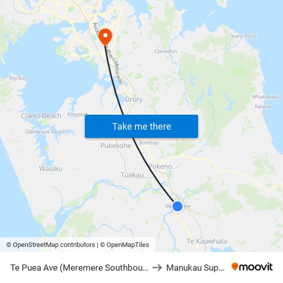 Te Puea Ave (Meremere Southbound) (Hail2ride) to Manukau Super Clinic map