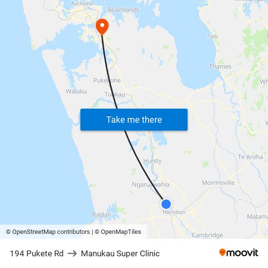 194 Pukete Rd to Manukau Super Clinic map